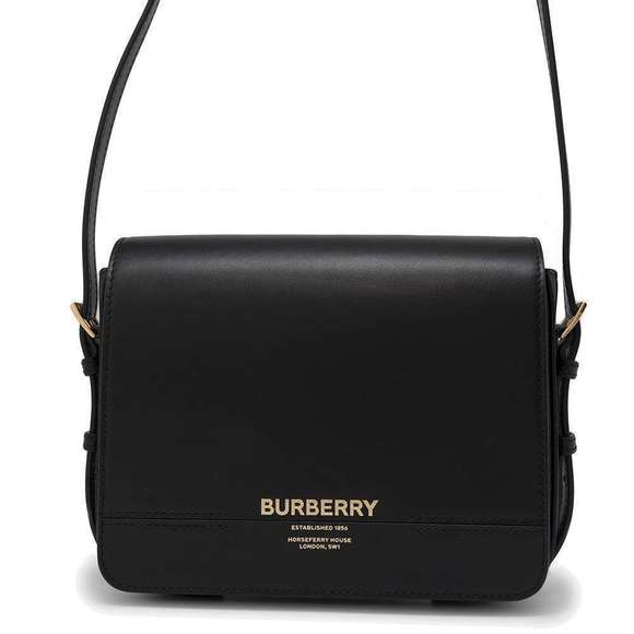 Burberry Shoulder Bag Logo Flap Leather Crossbody Black - Picture 1 of 10